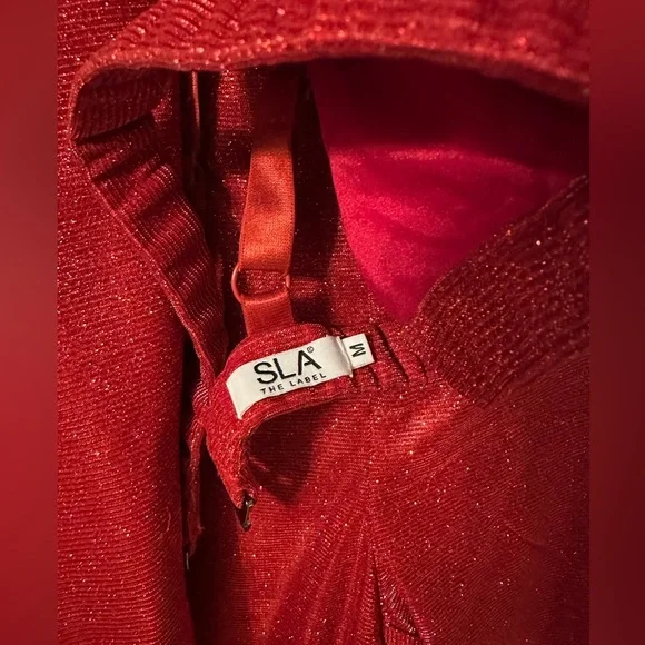 SLA The Label Red Glitter Suit Set 3 pcs Blazer Bra pants - Picture 6 of 12
